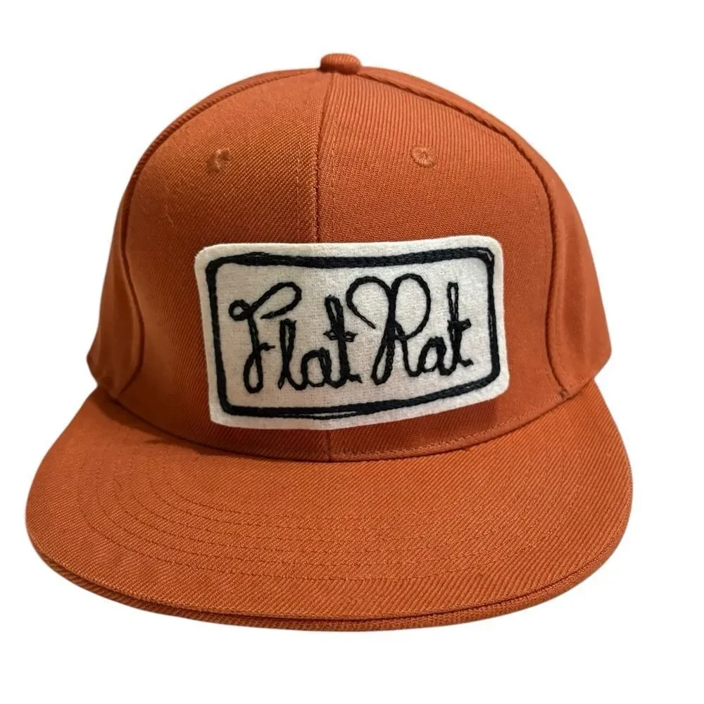 Flat Rat Rust Orange Fitted Hat Size 7 1/4 Royal Original Embroidered Patch Cap